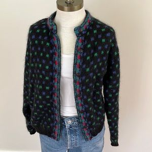 United colors of Benetton black red green blue dot alpaca blend cardigan…